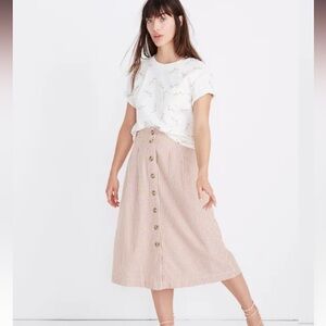 Madewell Patio Button-Front Midi Skirt in Clay Stripe